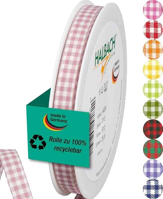 Halbach Seidenbänder Vichy - Cinta de regalo (10 mm de ancho, 25 m de largo, fabricada en Alemania), diseño de cuadros en muchos colores — Envoltorio regalo