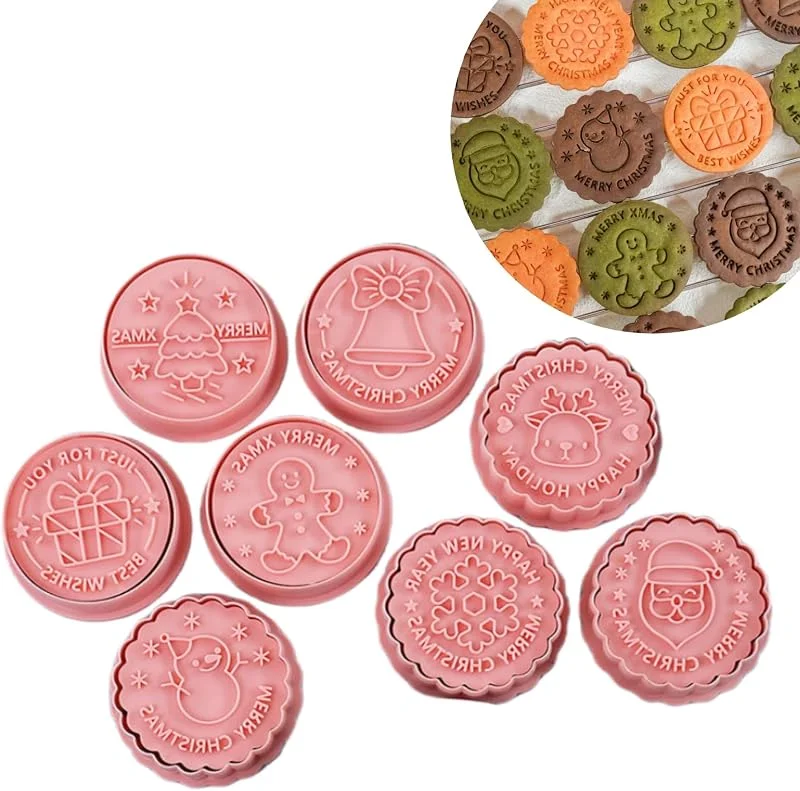 Visita la tienda de Yealoo Juego de 8 piezas de cortadores para Navidad, molde para galletas, cortador de galletas, sello de galletas de plástico 3D (juego de Navidad E) — Hogar y cocina