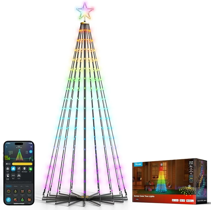 Visita la tienda de Govee Govee Christmas Cone Tree Lights 1, 87m, Guirnalda RGBIC 316 LED, Negro — Luces Navidad