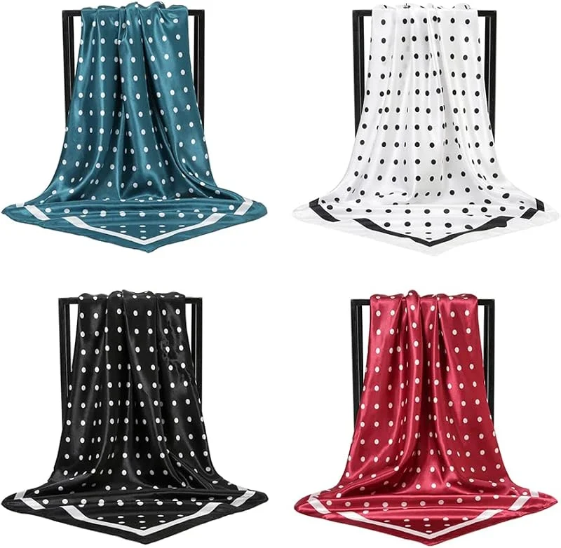 FDEETY 4 Pcs Silk Bandana, Bufanda Cuadrada de Seda para Mujeres, PañUelos de Seda con Estampado Mixto, PañUelo Multifuncional para la Cabeza 35"×35"(90cm×90cm) — Ropa Navidad