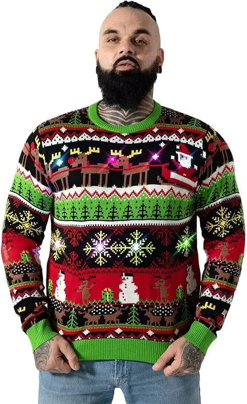 U LOOK UGLY TODAY Feo Divertido con luz LED suéter de Punto Grueso de Navidad para Hombres de Manga Larga — Ropa Navidad