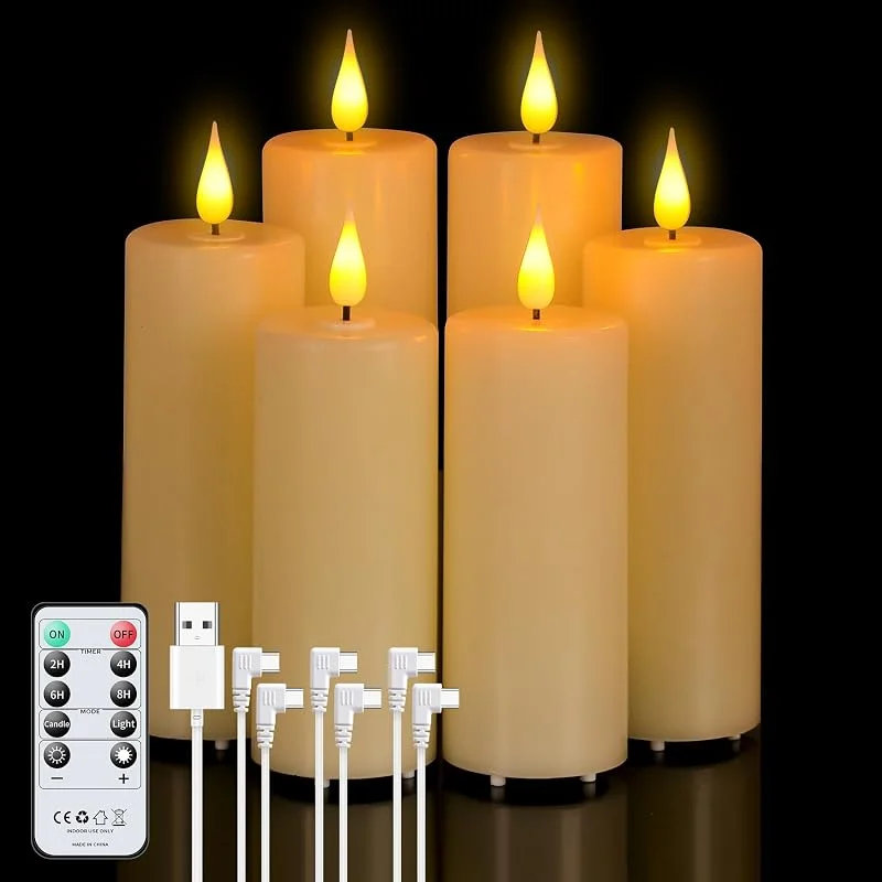 Forever Speed 6 Velas LED Recargables (12cm, 14cm, 16cm) con Temporizador de Mando a Distancia, Vela Led Sin Llama Regulable para Decoració, Boda — Cena a la luz de velas