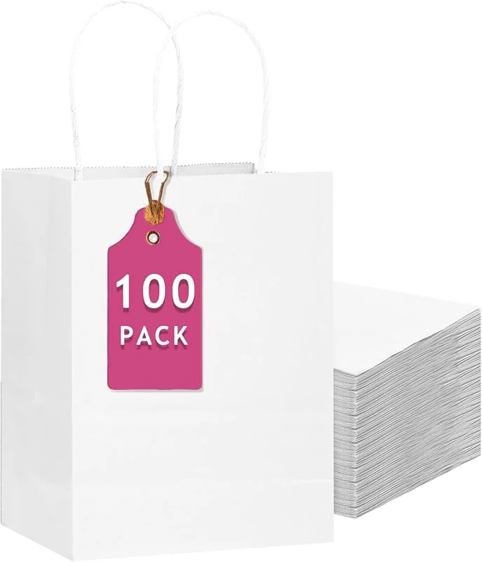 Visita la tienda de Gcardist Gcardist 100 paquetes de bolsas de regalo blancas con asas a granel 13"x10.3"x4.6" bolsas de papel de gran tamaño múltiples usos (33 x 26 x 13 cm, tamaño grande) — Envoltorio regalo