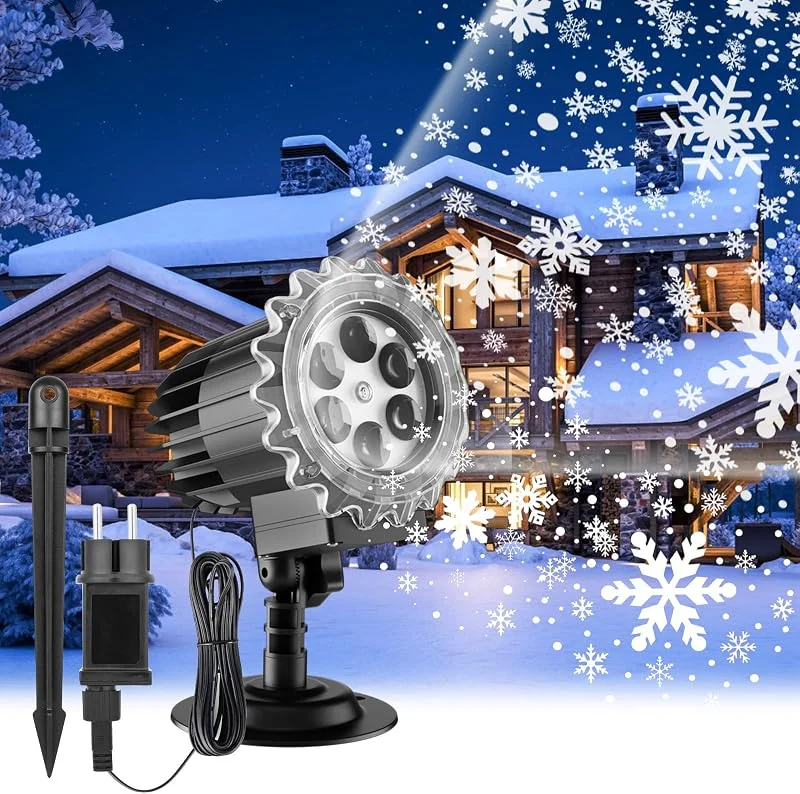 GuKKK Proyector de Navidad exterior LED, luces navideñas para exterior, copos de nieve impermeable IP65 para Navidad, jardín, césped, decoración de fiestas — Luces Navidad