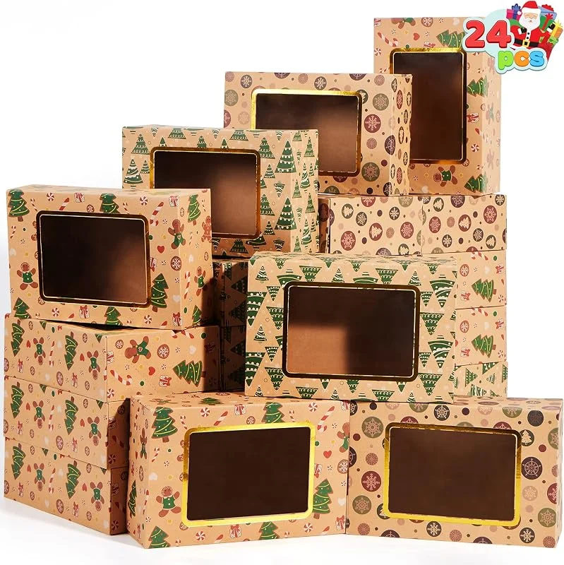 Visita la tienda de JOYIN JOYIN 24 Cajas de Galletas de Navidad con Ventana, Cajas de Regalo para Donut y Galletas, Cajas de Panadería Marrón Kraft con 3 diseños para Pasteles, Cupcakes, 22, 2 x 14, 2 x 7 cm — Envoltorio regalo