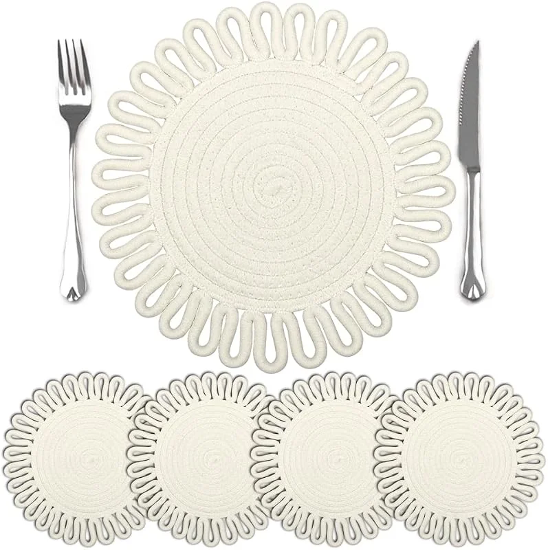 Visita la tienda de comfoyar comfoyar Juego 4 Manteles Individuales Redondo Trenzado Blanco Lavable 30cm — Hogar y cocina
