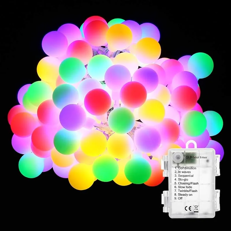 BrizLabs Cadena de Luces 50 LED Guirnalda Luces Batería 8 Modos con Temporizador, Multicolor Resistente al Agua Luces de Bola de Navidad para Exterior, Interior, Casas, Boda, Jardín, Fiesta — Luces Navidad