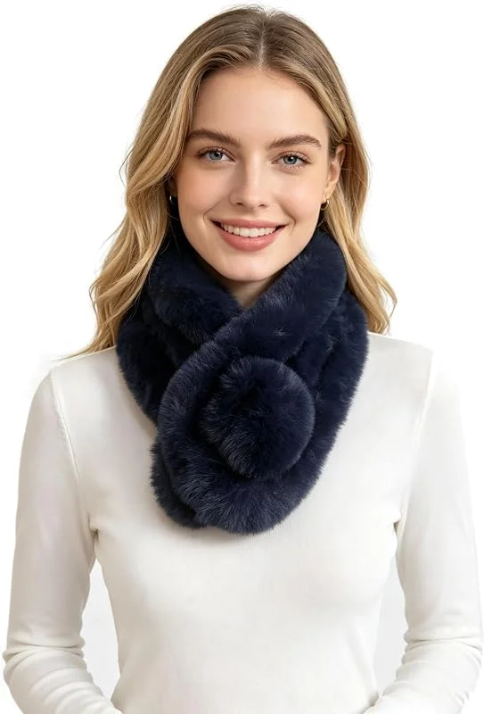 Lina & Lily Bufanda Cuello Unisexo Invierno con Pompón de Pelo Sintético — Ropa Navidad