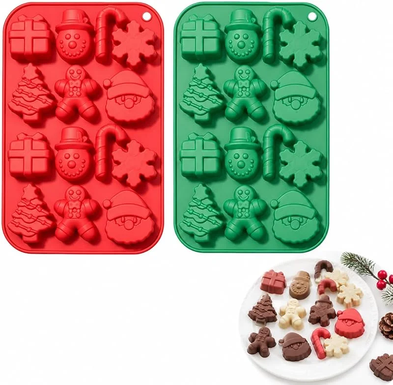 FMPXYYA Moldes para chocolate navideños de silicona 2 unidades, rojo, 14 cavidades, 20, 3x13 cm, resistentes al calor para repostería, jabón artesanal y decoración de Navidad — Hogar y cocina