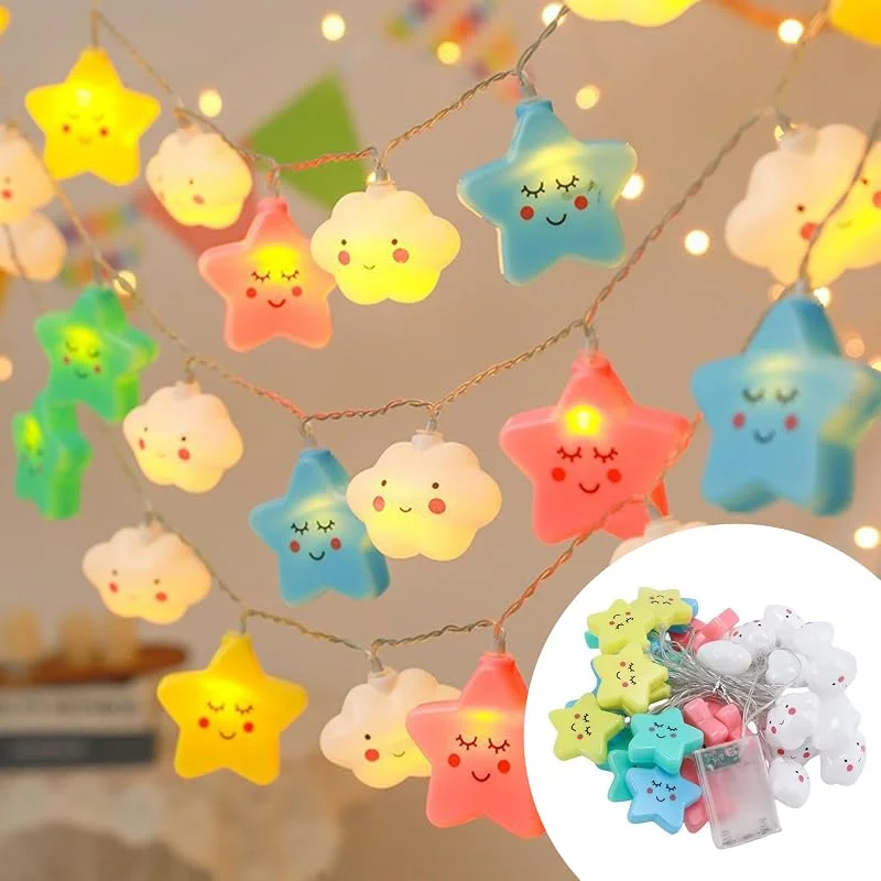 WIYETY 20 luces LED de 3 m, estrellas de colores, nubes, estrellas, luces decorativas para habitación infantil, forma de nube, cadena de luces, luces decorativas para ventanas, fiestas, bodas — Decoracion Navidad