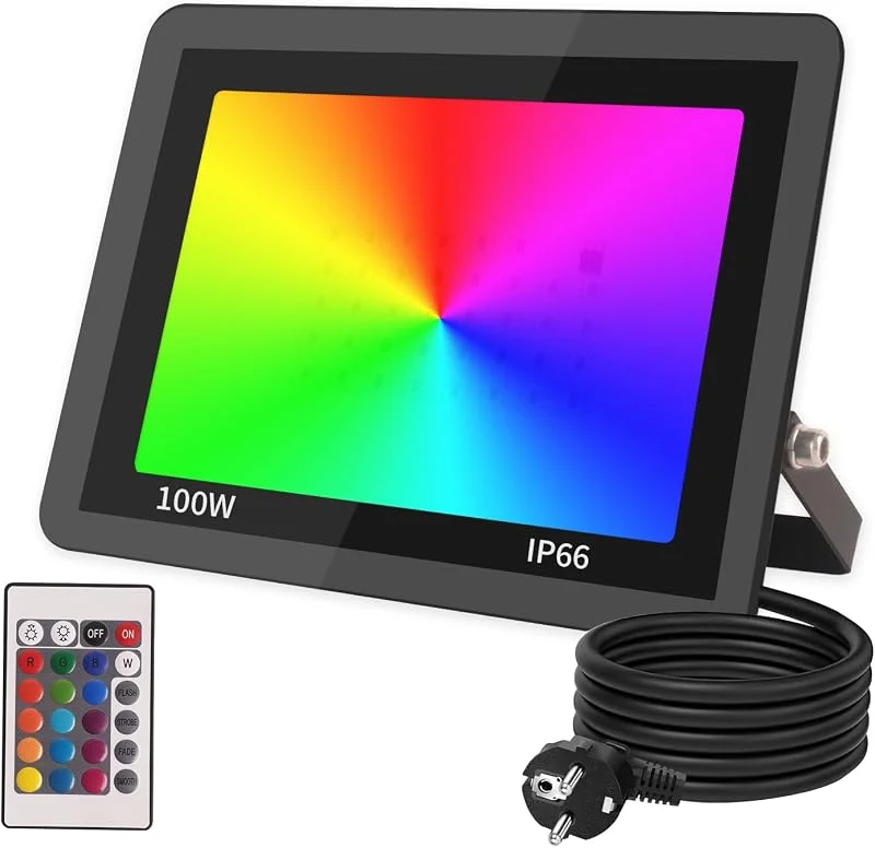 JBdusn Foco LED RGB de Colores Exterior, 100W Foco LED Proyector Colores IP66 Impermeable, 16 Color 4 Modos, Para Jardín, Terraza, Halloween, Pascua, Navidad, Iluminación Paisajística — Luces Navidad