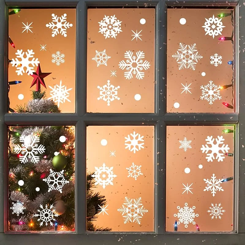 Visita la tienda de Nepfaivy Nepfaivy Pegatinas Navidad Ventanas, 155Pcs Copos de Nieve Reutilizable PVC — Envoltorio regalo