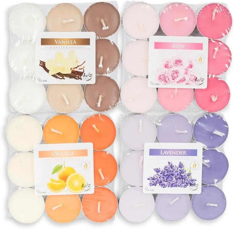 levandeo Juego de 72 velas de té (4 x 18 unidades), aroma de lavanda rosa vainilla, color naranja — Cena a la luz de velas