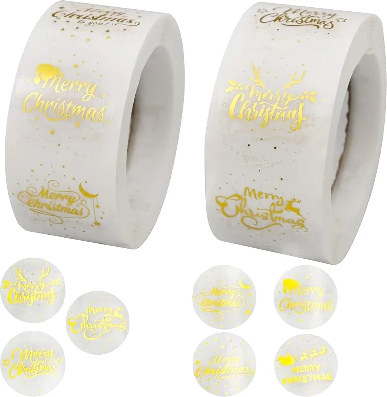 milaosk 1000 Piezas Etiquetas Navidad, Pegatinas de Navidad Papel Transparentes Redondas Etiquetas Adhesivas Navidad para Decorazione Busta Regalo di Natale — Envoltorio regalo