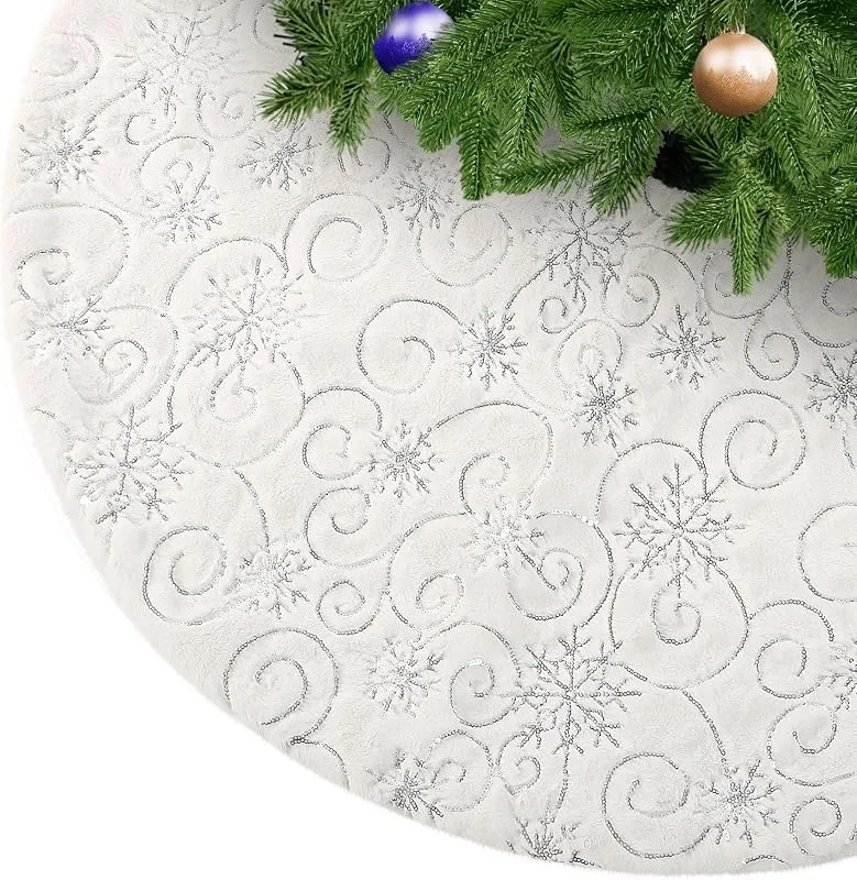 Visita la tienda de KONVINIT KONVINIT Falda de Árbol de Navidad Peluche Lentejuelas de Copos de Nieve — Adviento y mesa