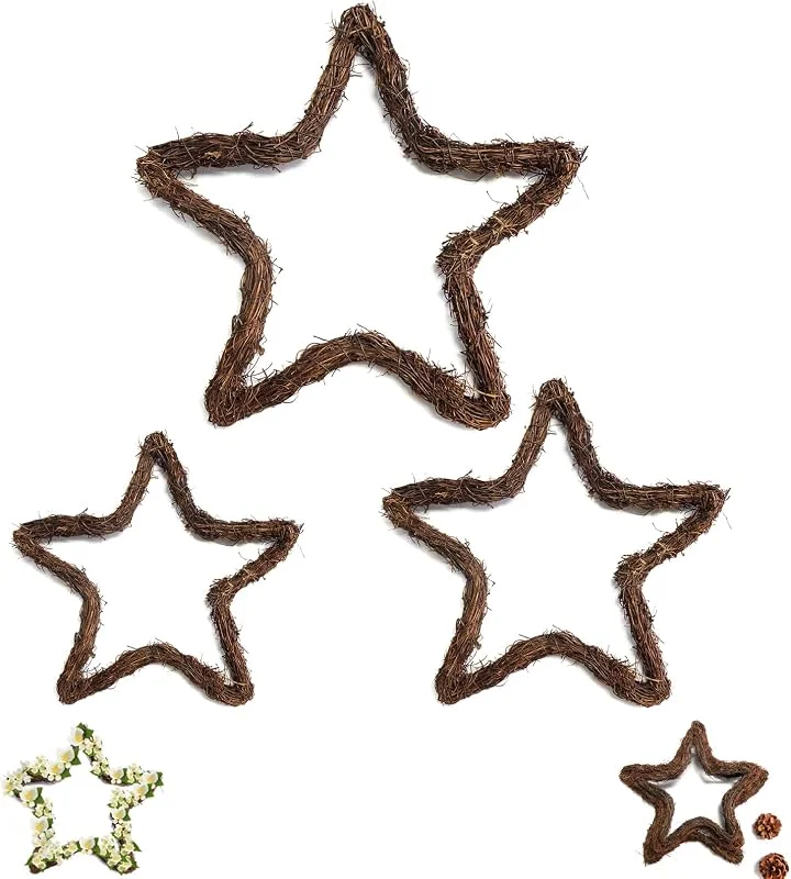 Molyorch Corona Mimbre Estrella Ratán, 3 Piezas Rústica Forma Estrella, Ratán Garland, Decoración para Puerta, Muro, Fiesta, Boda — Decoracion Navidad