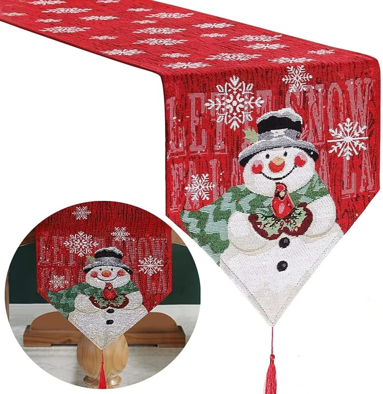 Coyanyu Camino de Mesa de Navidad, 33cm x 183cm Muñeco de Nieve Copos de Nieve Mantel Rectangular Mantelería Antideslizante Camino de Mesa de Navidad para Cena de Fiesta, Comedor Decoraciones de Navidad — Hogar y cocina