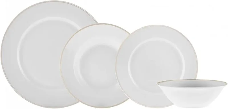 Karaca Rebeca - Vajilla de Porcelana de 16 Piezas para 4 Personas, Color Dorado, Diseño Único, Redonda, Blanca, para Uso Diario y Especial — Adviento y mesa