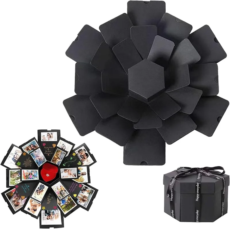 XINTANGXIA Caja de Regalo de Explosión DIY Caja Sorpresa con Fotos Negro Explosion Box — Envoltorio regalo