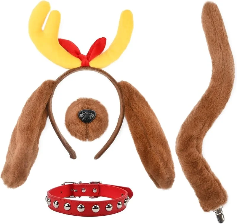 YUYWWAN Diadema Navidad con Cuernos de Reno y Orejas de Perro, Divertido Renos Diadema, Diademas Perro Peluche, Disfraz Reno Perro, Accesorio Disfraces para Mujeres, Niñas, Halloween, Cosplay — Ropa Navidad