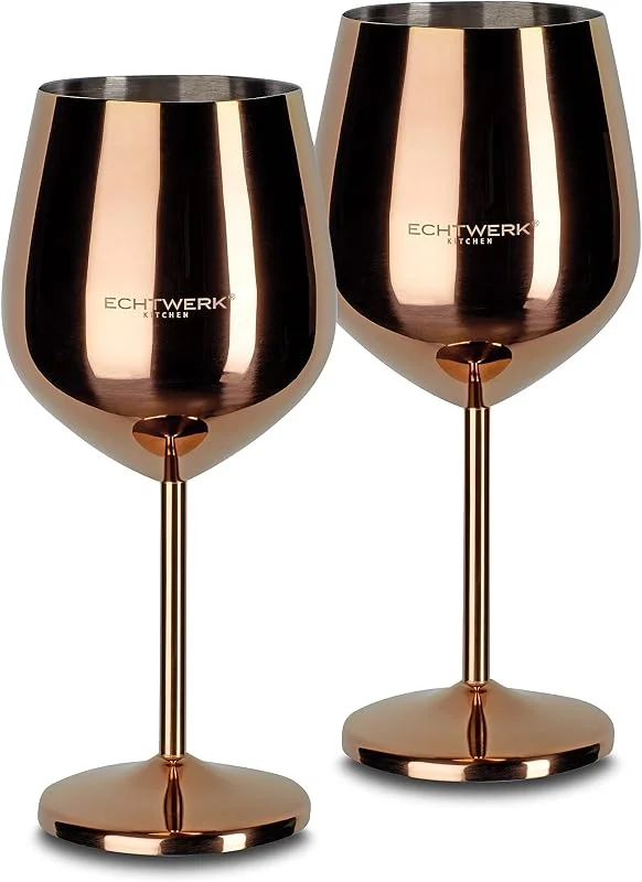 Visita la tienda de ECHTWERK ECHTWERK Copas de Vino de Acero Inoxidable, Robustas e Irrompibles - Juego de 2 Copas de Cata de Vino Tinto, 0.5L, Edición Cobre, 21x7.3cm — Vino y mesa festiva