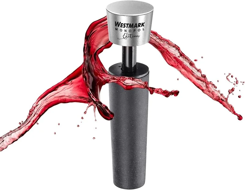Visita la tienda de Westmark Westmark Bomba de vacío de vino Savio Monopol Edition, tapón de botella de vino con efecto de vacío para una frescura más prolongada, negro plateado, 8.7 cm — Vino y mesa festiva