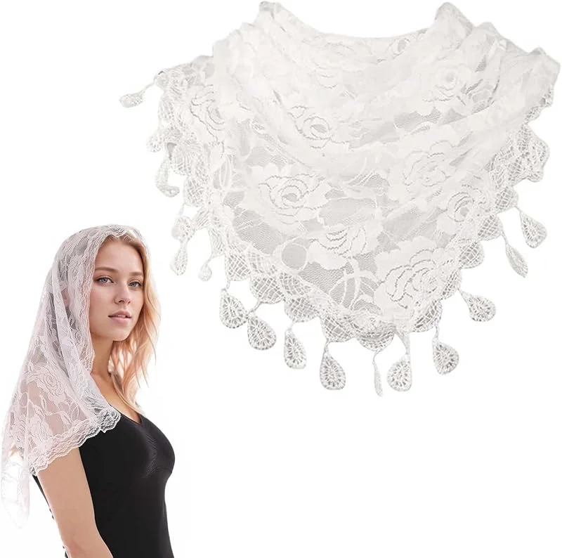 TUKEVA Mantilla de encaje Chal de encaje para mujer Mantilla Voile Mantilla Velo de encaje hermoso patrón floral suave y cómodo para joyas de pelo boda fiesta velo de encaje — Ropa Navidad