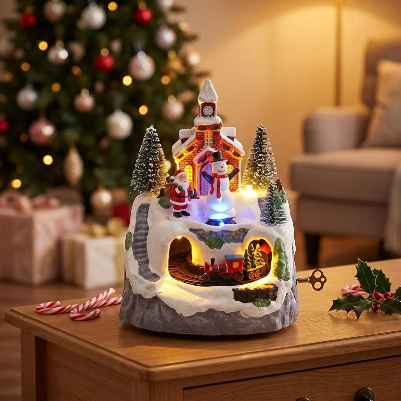 Faticenic Casa de Pueblo navideña iluminada con Tren en Movimiento, decoración de Adornos — Decoracion Navidad