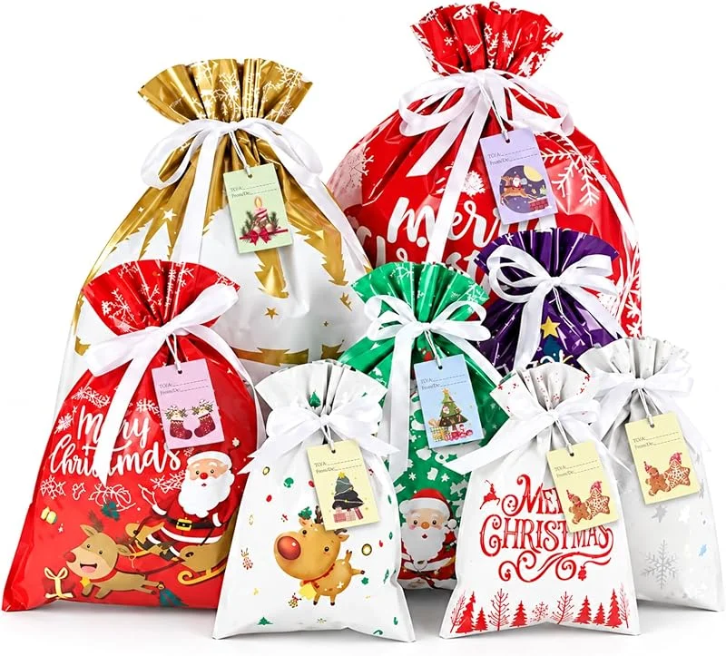 Vihrtfy Bolsas para Regalos Navidad, 24 Unidades, 8 Tamaños, Etiquetas y Cordón — Envoltorio regalo