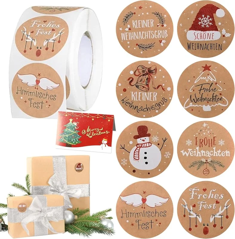 KARELLS 500Pcs Papel Kraft Pegatinas, 4cm Etiquetas adhesivas Kraft, Etiquetas Regalo Navidad, 4 cm pegatinas para etiquetar, Se Pueden Utilizar como Etiquetas Nombre Regalo Navidad, Pegatinas para Regalos — Envoltorio regalo