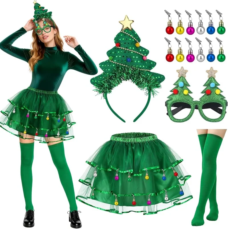 Beipegin Disfraz Arbol de Navidad Mujer, Accesorios Disfraz Navidad Adulto Mujer — Ropa Navidad