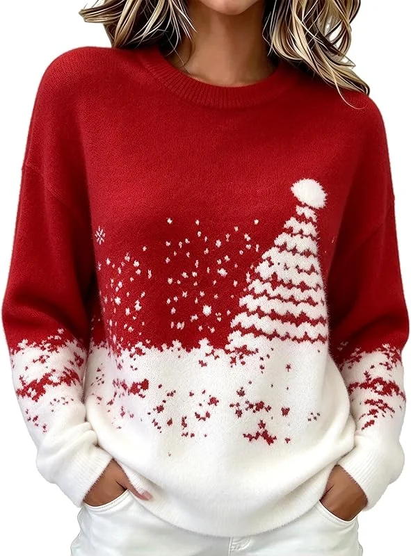 Generic Suéter de manga larga con diseño de árbol de Navidad para mujer — Ropa Navidad