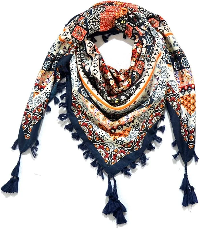 Nuofengkudu Bufandas Mujer Fulares con Borla Floral Étnico Plaza Grandes Estolas Primavera Mantón Manta 110 * 110CM — Ropa Navidad