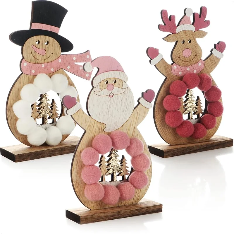 Visita la tienda de com-four com-four® 3X Soporte de Madera para Navidad, Reno, Papá Noel y muñeco — Decoracion Navidad
