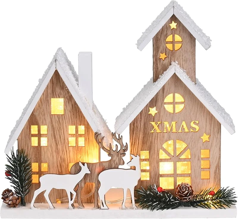 Visita la tienda de Valery Madelyn Valery Madelyn Pueblo de Navidad de Madera, Escena de Invierno, decoración del hogar de Navidad Adornos iluminados para Interiores, casa, Mesa — Decoracion Navidad