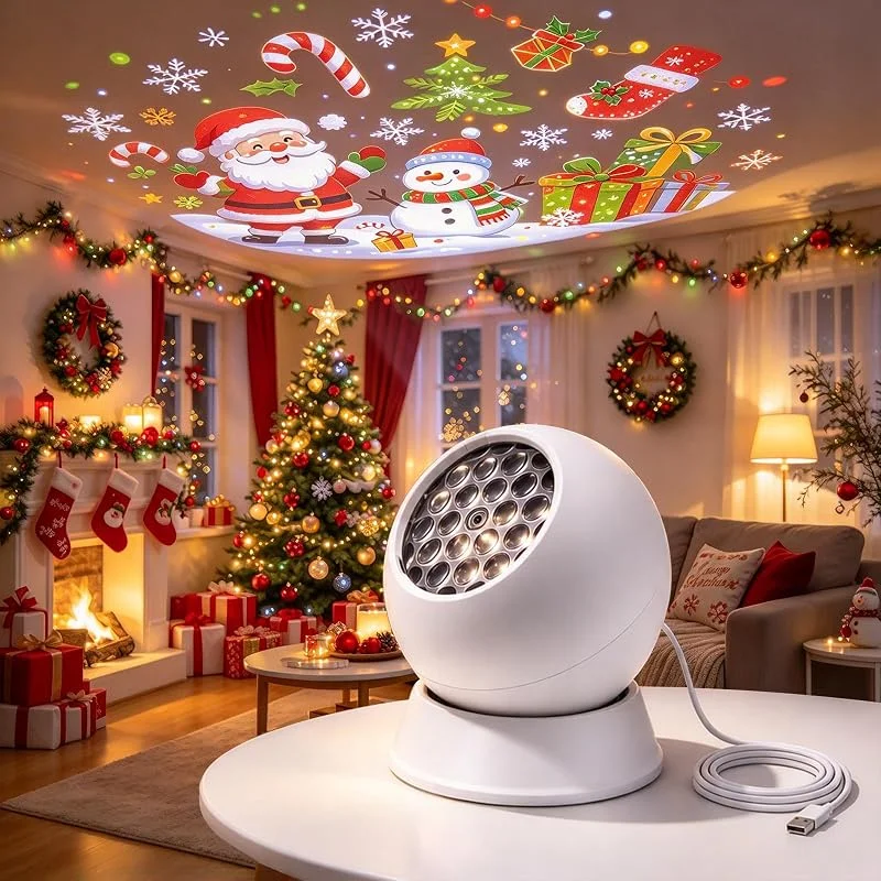 FUDUOXIAO Proyector de Navidad, dinámico giratorio 360°, luz nocturna LED — Luces Navidad