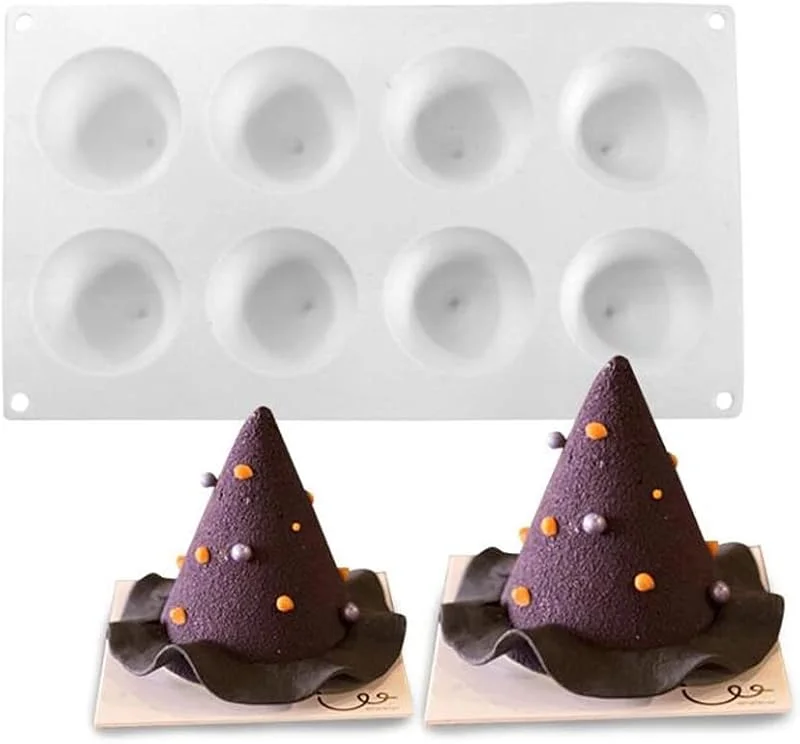 XiaoShenLu Molde de silicona de mousse francés 3D, molde de vela para hornear pastel de postre DIY, 8 agujeros árbol de Navidad de cono — Hogar y cocina