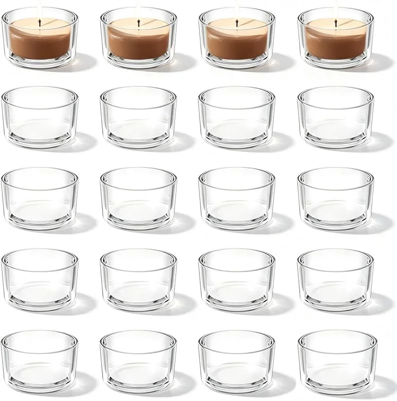 Dalephoric 20 Piezas Portavelas Cristal, Portavelas Decoracion 4, 6 x 2, 5 cm — Cena a la luz de velas