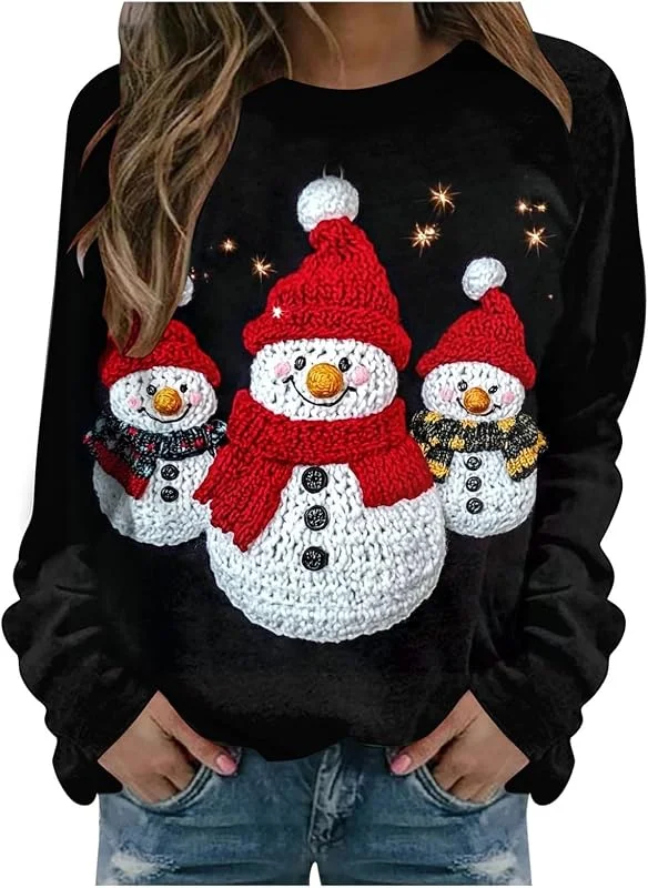 Generisch Jersey de Navidad para mujer, sudadera para mujer, algodón, suéter de Navidad, feo, divertido, suéter de Navidad, cuello redondo, manga larga, suéter de invierno, cálido, blusa, camiseta de Navidad — Ropa Navidad