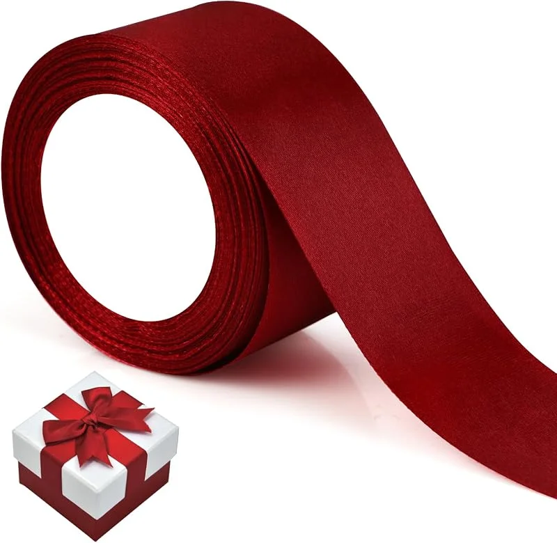 Lrocotanc Cinta Satén Burdeos - Regalo Ancha 5cm x 22m - Decorativa Para Navidad y Boda - Roja (Burdeos) — Envoltorio regalo