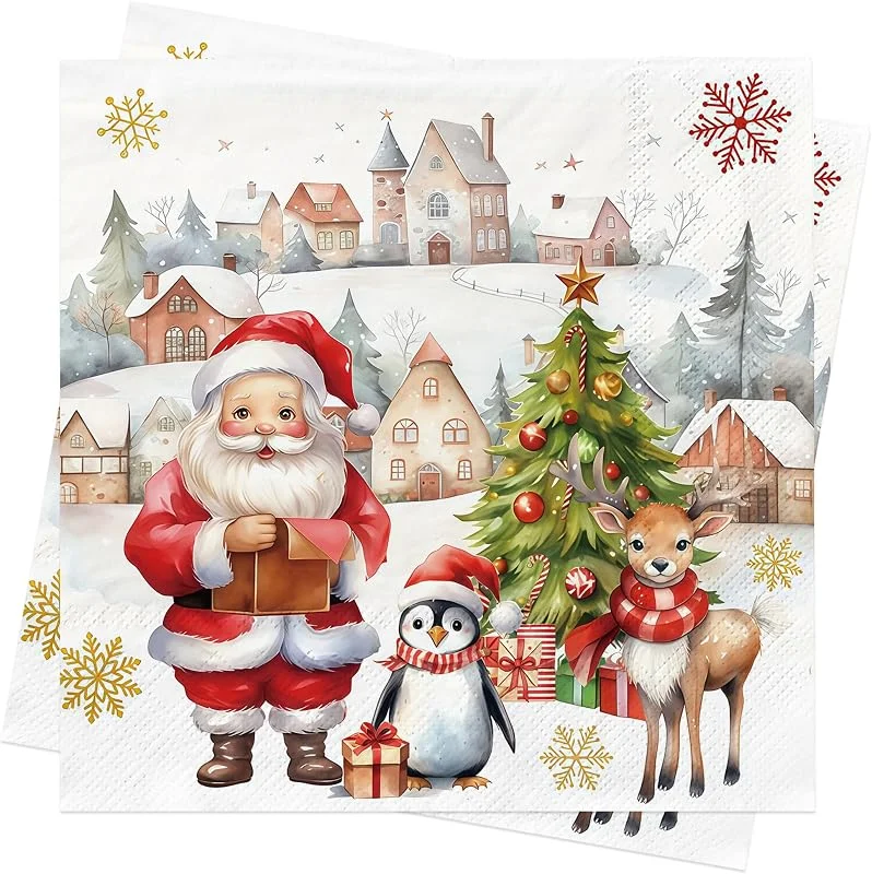 BUSCANDO 40 servilletas de papel de Navidad, servilletas de Navidad, Papá Noel, muñeco de nieve, servilletas de invierno, decoración de mesa, accesorios de suministros de fiesta, servilletas de papel de seda — Envoltorio regalo