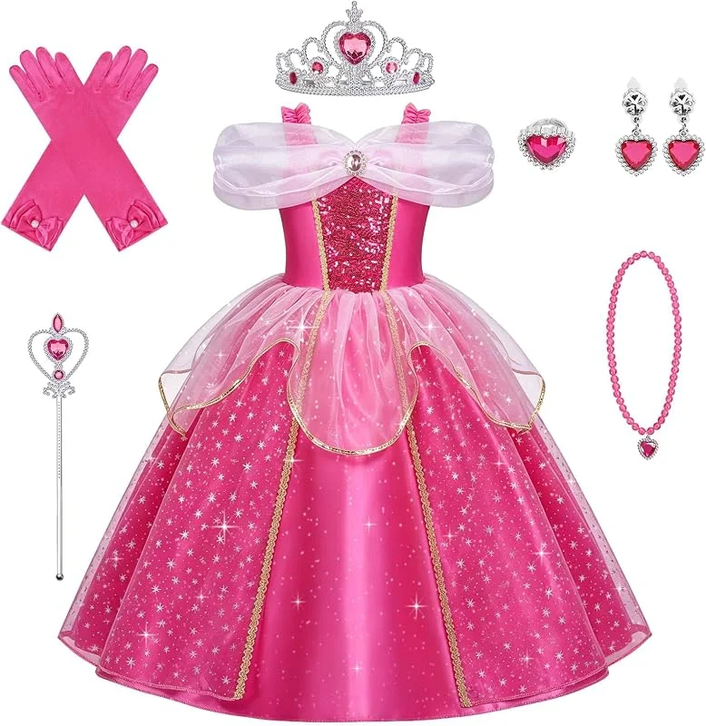 URAQT Disfraz Princesa Niña con Varita Mágica y Corona, Trajes de Cosplay — Ropa Navidad