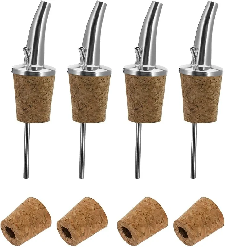 Visita la tienda de Westmark Westmark 437022E3 - Juego de 4 vertedores de licores y 4 tapones de repuesto extracortos, con tubos de aire, metal, latón, sin níquel, corcho natural, Classic Gastro, color plateado — Vino y mesa festiva