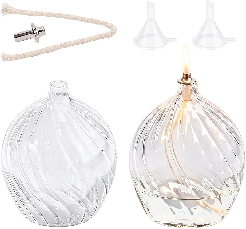 Visita la tienda de SUPERFINDINGS SUPERFINDINGS 2 juegos lámparas de aceite de vidrio Clear, luces de té de combustión larga, 15.2cm, Lámpara de Aceite para Interiores, aspecto único con rosca interior, mecha de algodón y soporte incluidos — Cena a la luz de velas