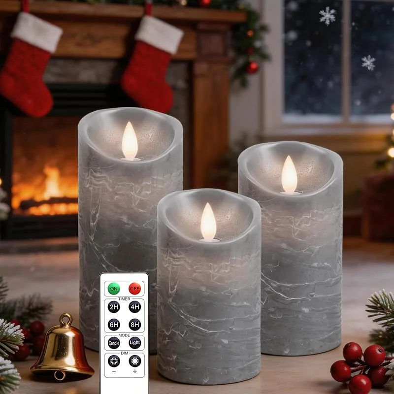Visita la tienda de AiiBowy LED Velas Sin Llama [3 Piezas], Velas a Pilas, Cera Real, Llama Parpadeante, Control Remoto, Función de Temporización, para Navidad, Cumpleaños, Fiestas, Bodas (Gris) — Cena a la luz de velas