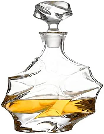 OliBoPo Decantador de vidrio con tapón geométrico hermético - Decantador de whisky para vino, bourbon, brandy, licor, jugo, agua, enjuague bucal, vidrio italiano sin plomo (750 ml, nube) — Vino y mesa festiva