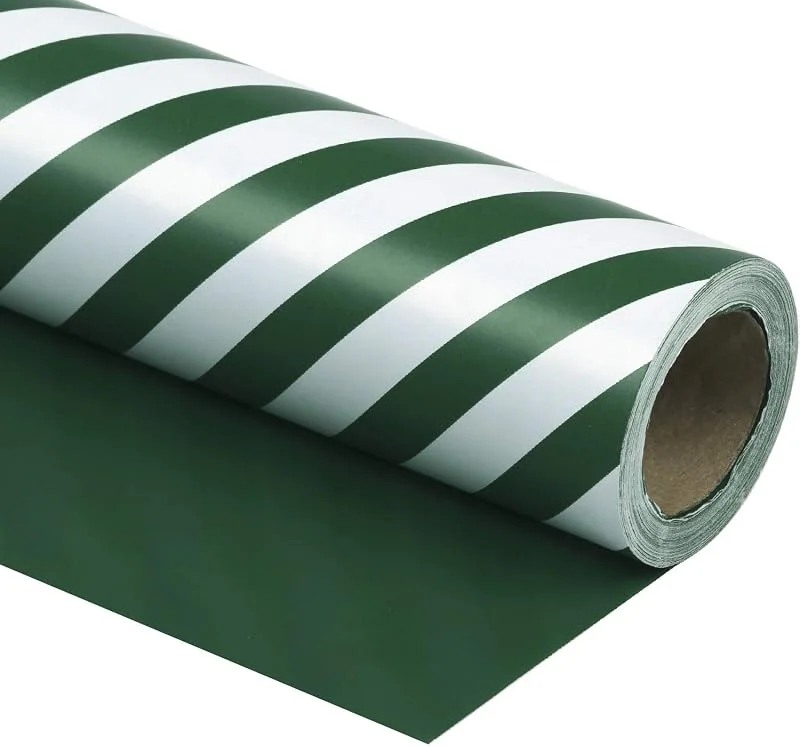 Visita la tienda de RUSPEPA RUSPEPA Papel De Regalo Reversible - Mini Rollo - 43, 2 Cm X 10 M - Diseño Verde Oscuro Y Rayas Para Navidad, Cumpleaños, Bodas Y Baby Shower — Envoltorio regalo