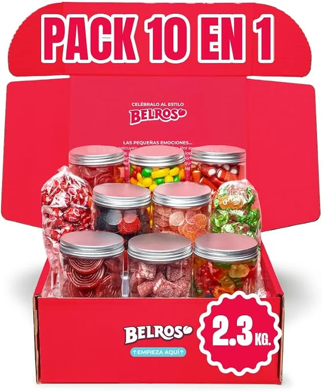 Visita la tienda de BELROS BELROS Mega Pack 2, 3 kg de Caramelos y Gominolas. Regalos, Celebraciones, Cumpleaños, Especial Parejas, Dia de la Madre, Dia del Padre. Golosinas en botes. Cesta de dulces y Chuches. Caja Regalo — Envoltorio regalo