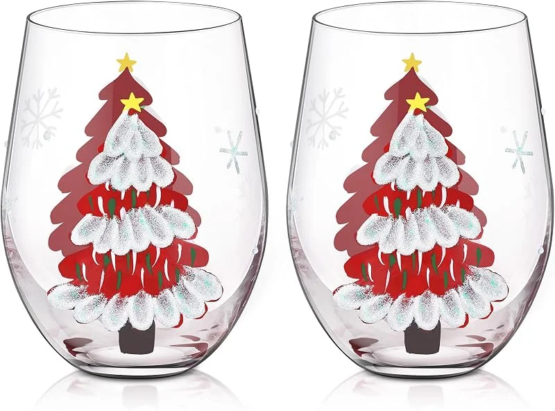 Visita la tienda de Joeyan Joeyan 560ml Copas de Vino Tinto Cristal sin Pie de Navidad, Juego de 2 — Adviento y mesa
