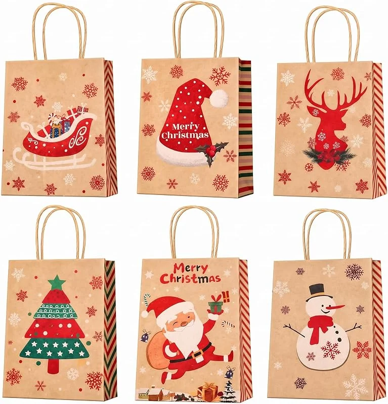 BROADSDO 24 Bolsas de Regalo, Bolsas de Papel de Navidad con Asa — Envoltorio regalo